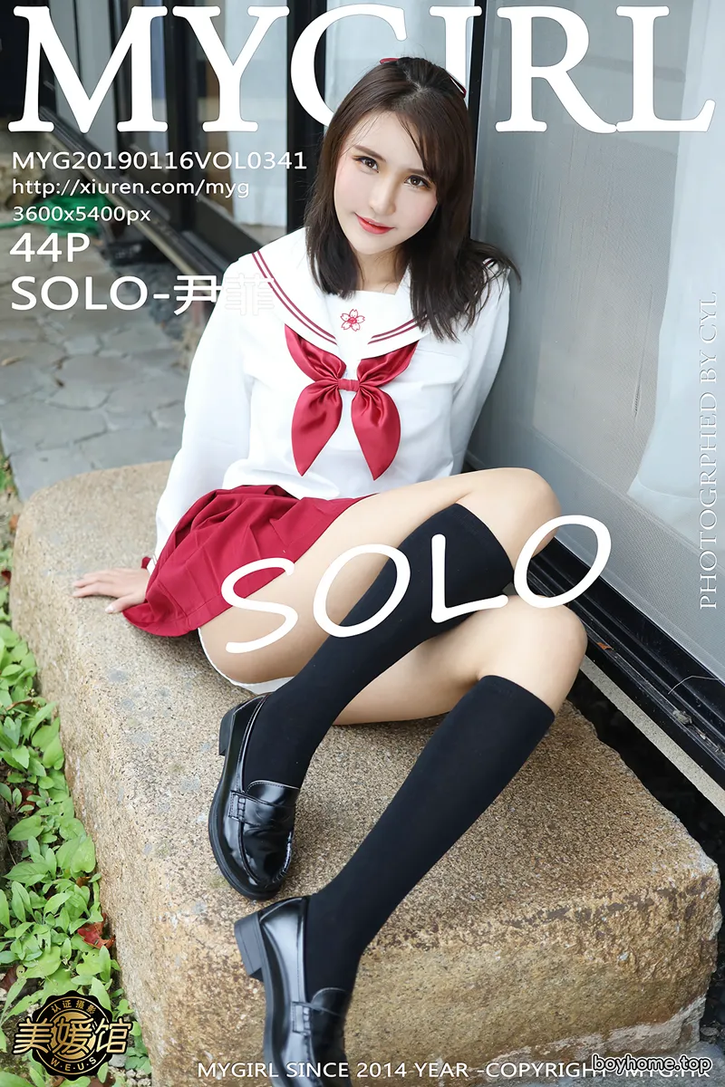 [MyGirl美媛馆] Vol.341 女神SOLO-尹菲日本旅拍户外红色学生制服清爽迷人写真