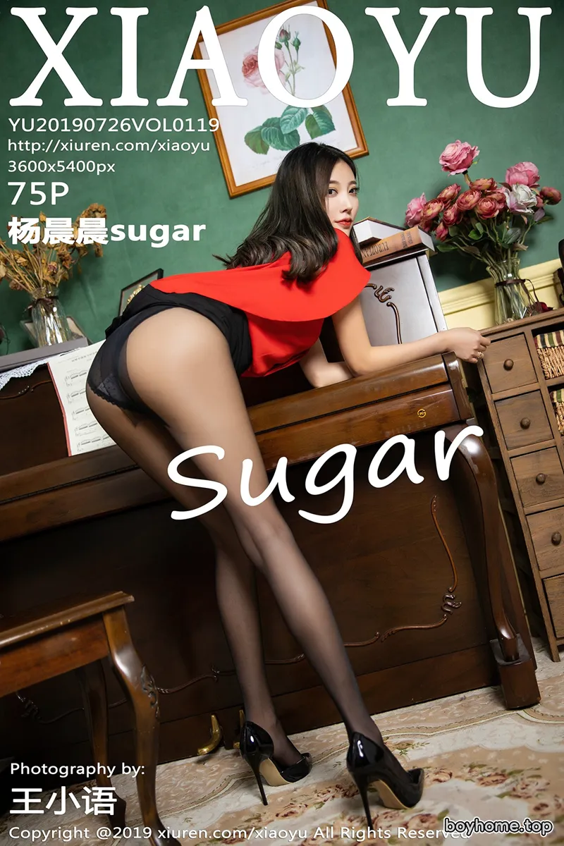 [XiaoYu语画界] Vol.119 女神杨晨晨sugar红衬衣配黑短裙秀黑丝裤袜美腿诱惑写真