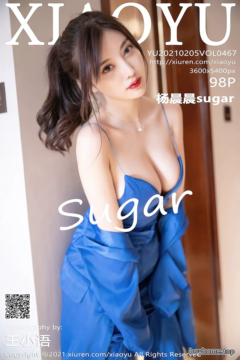 [XiaoYu语画界] Vol.467 女神杨晨晨sugar私房旅拍蓝色西装下丝质吊带配蕾丝内裤诱惑写真