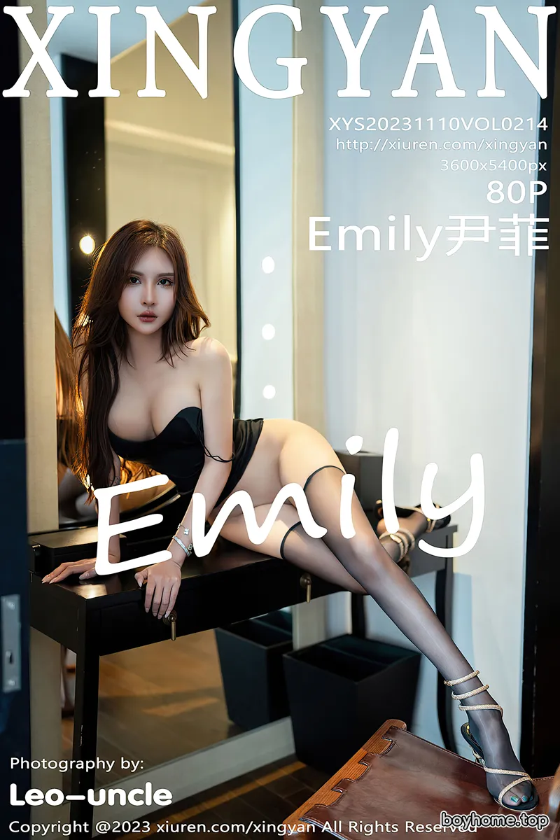 [XingYan星颜社] VOL.214 女神Emily尹菲性感黑色吊带服饰配超薄黑丝秀完美身材诱惑写真