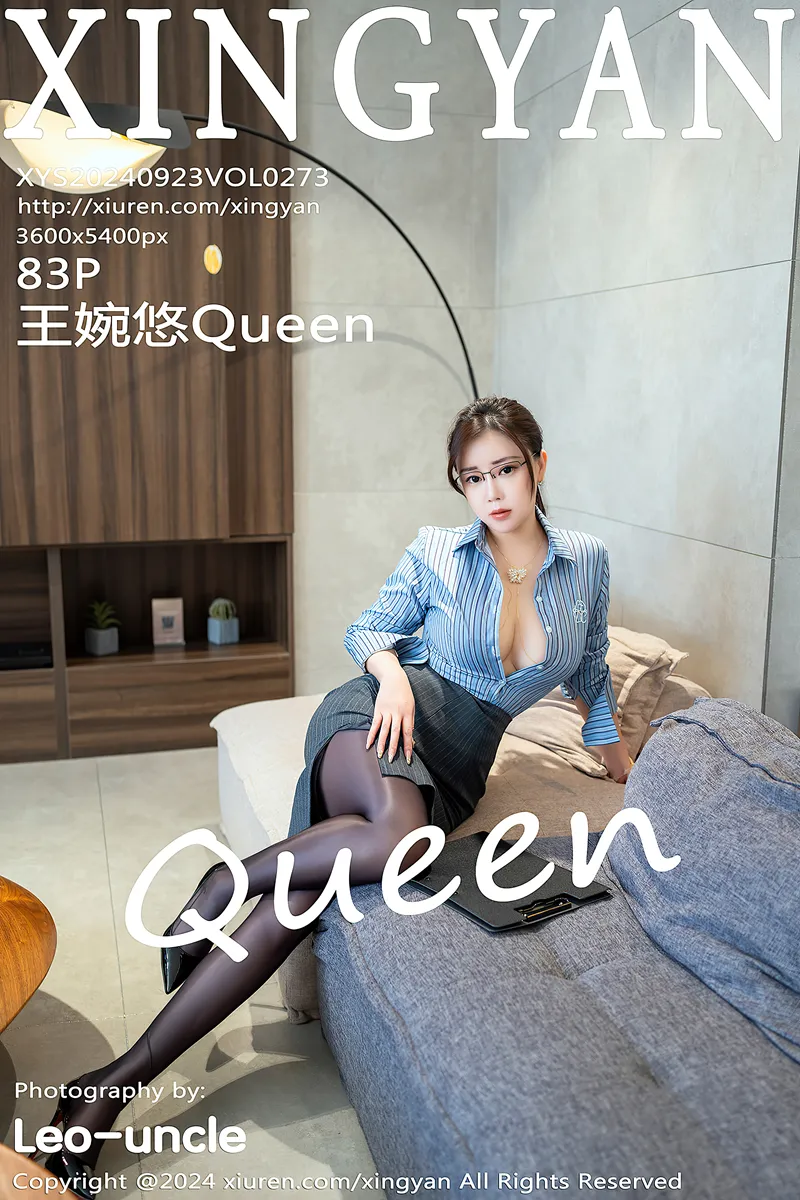 [XingYan星颜社] Vol.273 模特王婉悠Queen性感蓝色衬衫配开档黑丝秀惹火身材诱惑写真