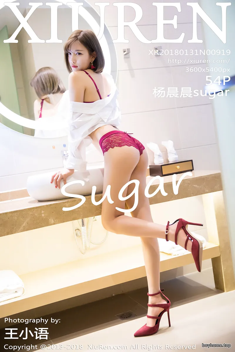 [XiuRen秀人网] No.919 女神杨晨晨sugar性感白衬衣秀红色蕾丝内衣完美身材写真