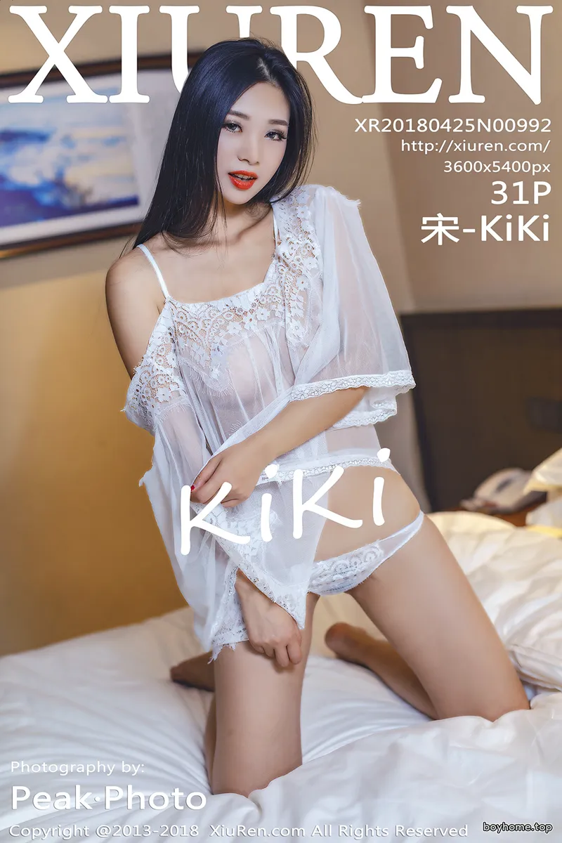 [XiuRen秀人网] No.992 女神宋-KiKi白色吊带薄纱无内真空透视秀美乳火辣诱惑写真