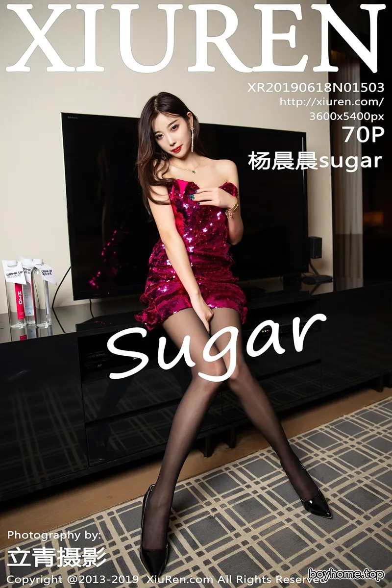 [XiuRen秀人网] No.1503 女神杨晨晨sugar酒红色吊带连身裙配黑丝裤袜极致诱惑写真