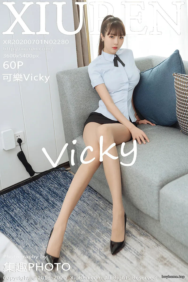 [XiuRen秀人网] No.2280 嫩模可乐Vicky私房黑短裙制服下无内肉丝裤袜秀美腿诱惑写真