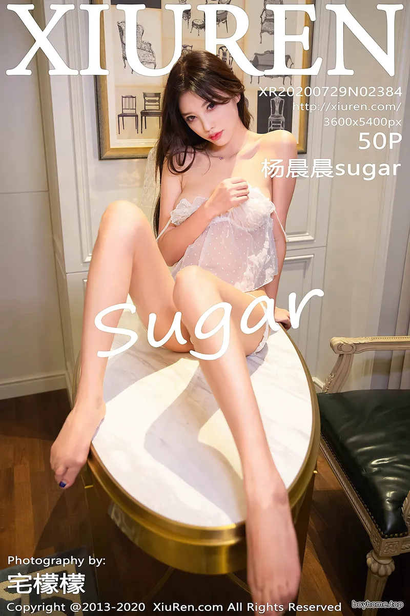 [XiuRen秀人网] No.2384 女神杨晨晨sugar私房床上白色半透吊带半脱露翘臀完美诱惑写真