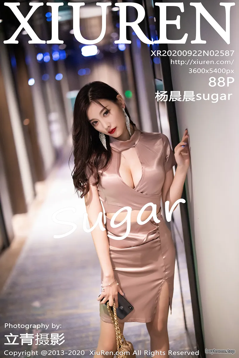 [XiuRen秀人网] No.2587 女神杨晨晨sugar香槟色吊裙半撩露超薄肉丝裤袜秀翘臀诱惑写真