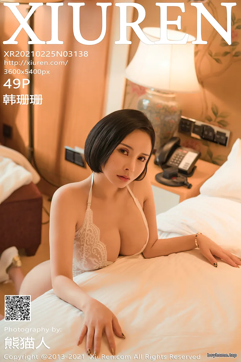 [XiuRen秀人网] NO.3138 豪乳御姐韩珊珊私房白色缕空连体内衣配肉丝裤袜惹火诱惑写真