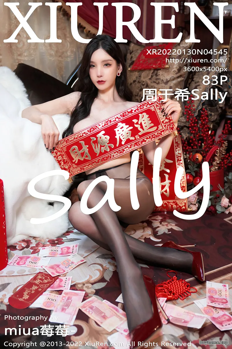 [XiuRen秀人网] No.4545 女神周于希Sally三亚旅拍新年主题脱红色礼裙露无内黑丝诱惑写真