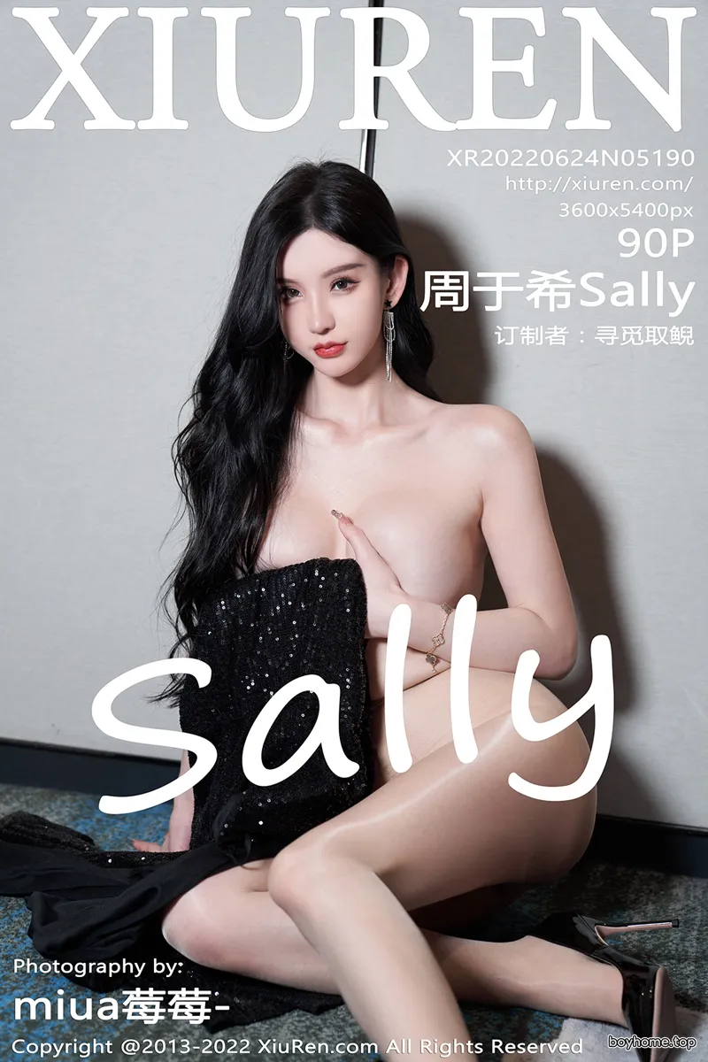 [XiuRen秀人网] No.5190 女神周于希Sally心愿旅拍黑色闪亮吊带长裙配超薄肉丝诱惑写真