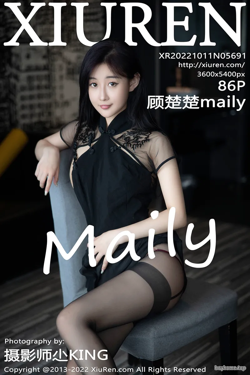 [XiuRen秀人网] No.5691 模特顾楚楚maily性感黑色旗袍服配魅惑黑丝秀美腿甜美迷人写真