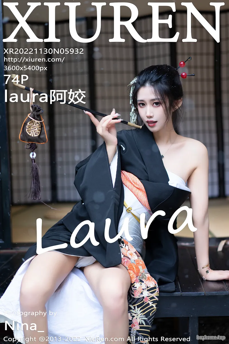 [XiuRen秀人网] No.5932 模特laura阿姣性感深色日式和服半脱秀柔美身材迷人诱惑写真