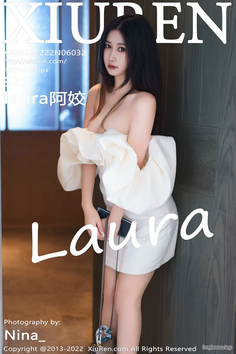 [XiuRen秀人网] No.6032 模特Laura阿姣性感白色露肩连衣短裙秀曼妙身姿甜美迷人写真