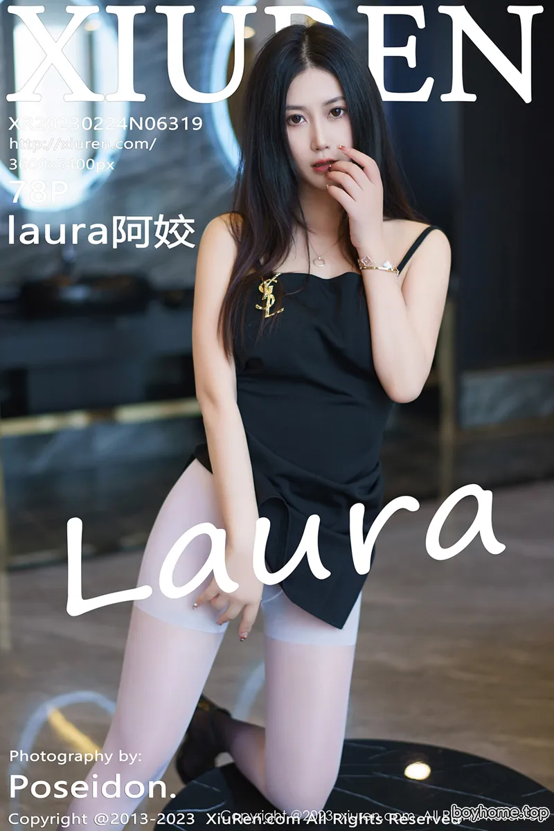 [XiuRen秀人网] No.6319 模特laura阿姣黑色吊带连衣短裙配渐变丝袜秀完美身材诱惑写真