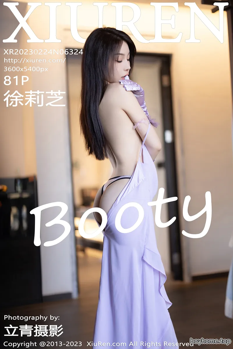 [XiuRen秀人网] No.6324 女神徐莉芝Booty淡紫色连衣长裙+淡蓝色网格内衣惹火诱惑写真