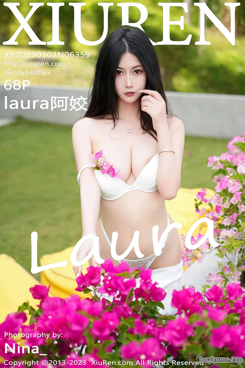 [XiuRen秀人网] No.6359 模特laura阿姣蓝色短款上衣配白色长裤半脱秀丰满身材诱惑写真