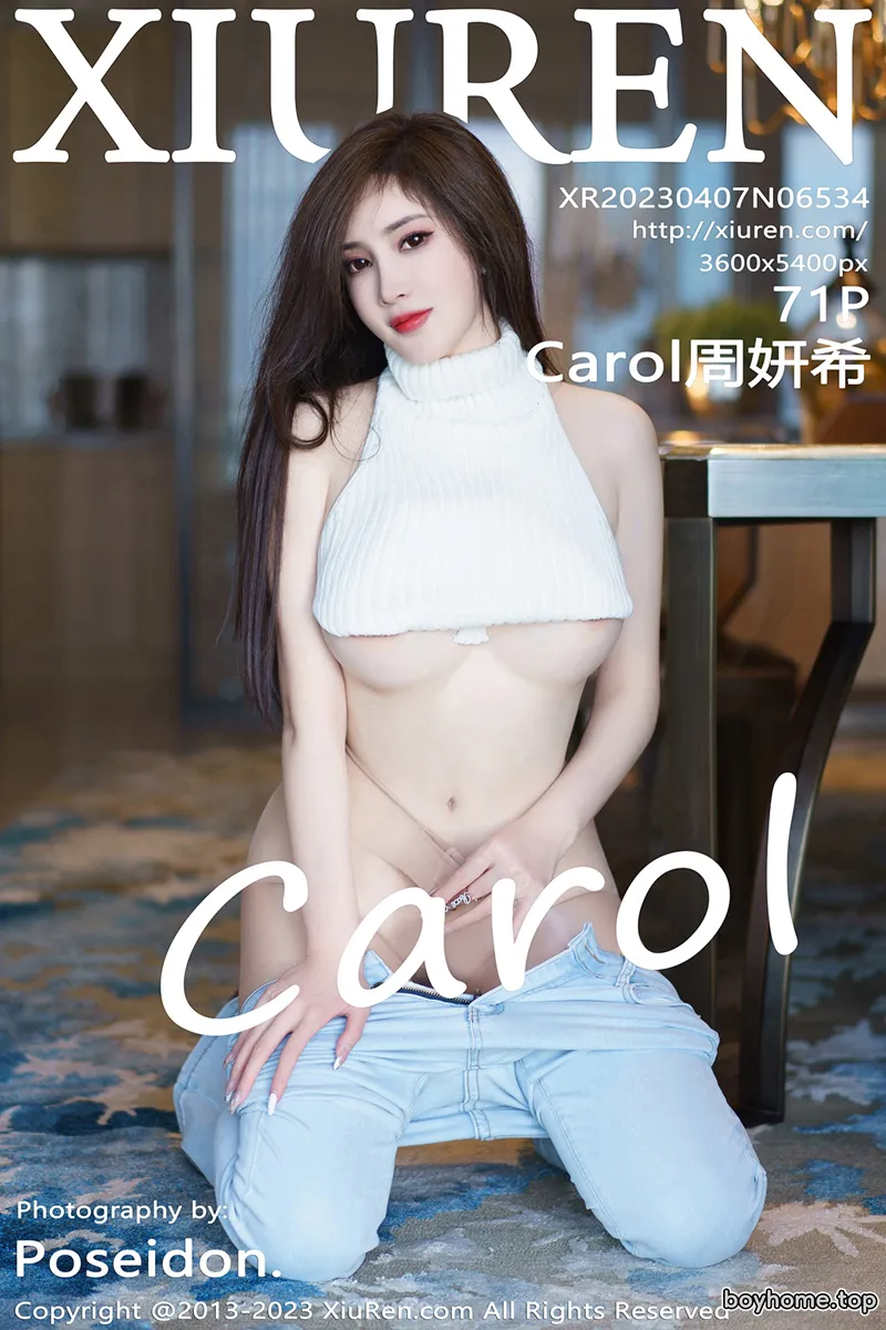 [XiuRen秀人网] No.6534 女神Carol周妍希白色超短衣配牛仔裤露傲人豪乳极致诱惑写真