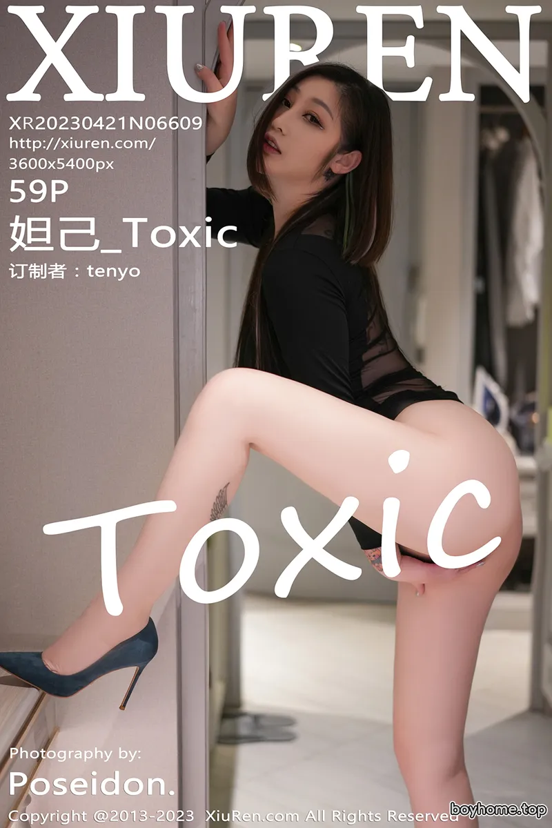 [XiuRen秀人网] No.6609 女神妲己_Toxic性感黑色轻透连身短裙透视秀雪峰美臀诱惑写真