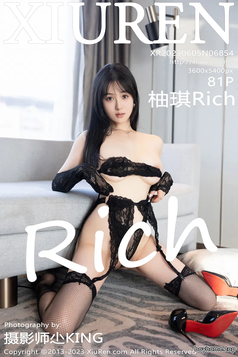 [XiuRen秀人网] No.6854 模特柚琪Rich性感黑色蕾丝情趣服配网格袜秀惹火身材诱惑写真