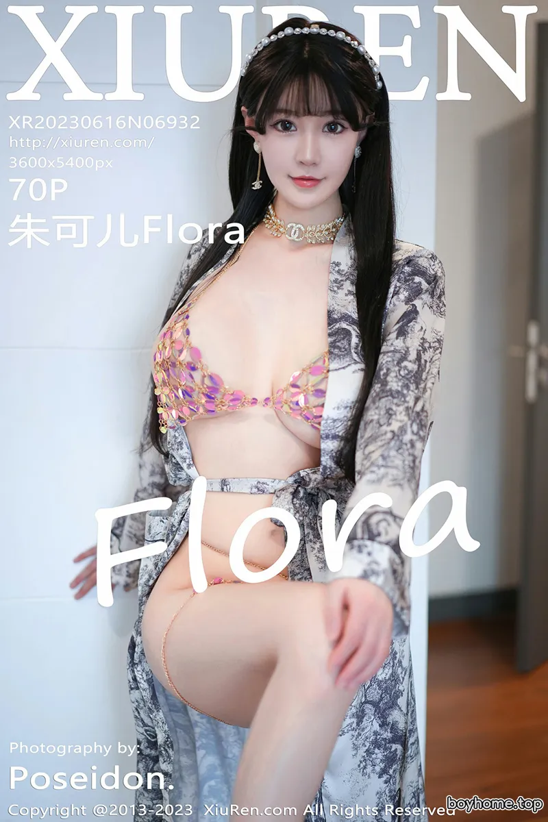 [XiuRen秀人网] No.6932 女神朱可儿Flora脱灰色睡袍露性感花色内衣秀丰满身材诱惑写真