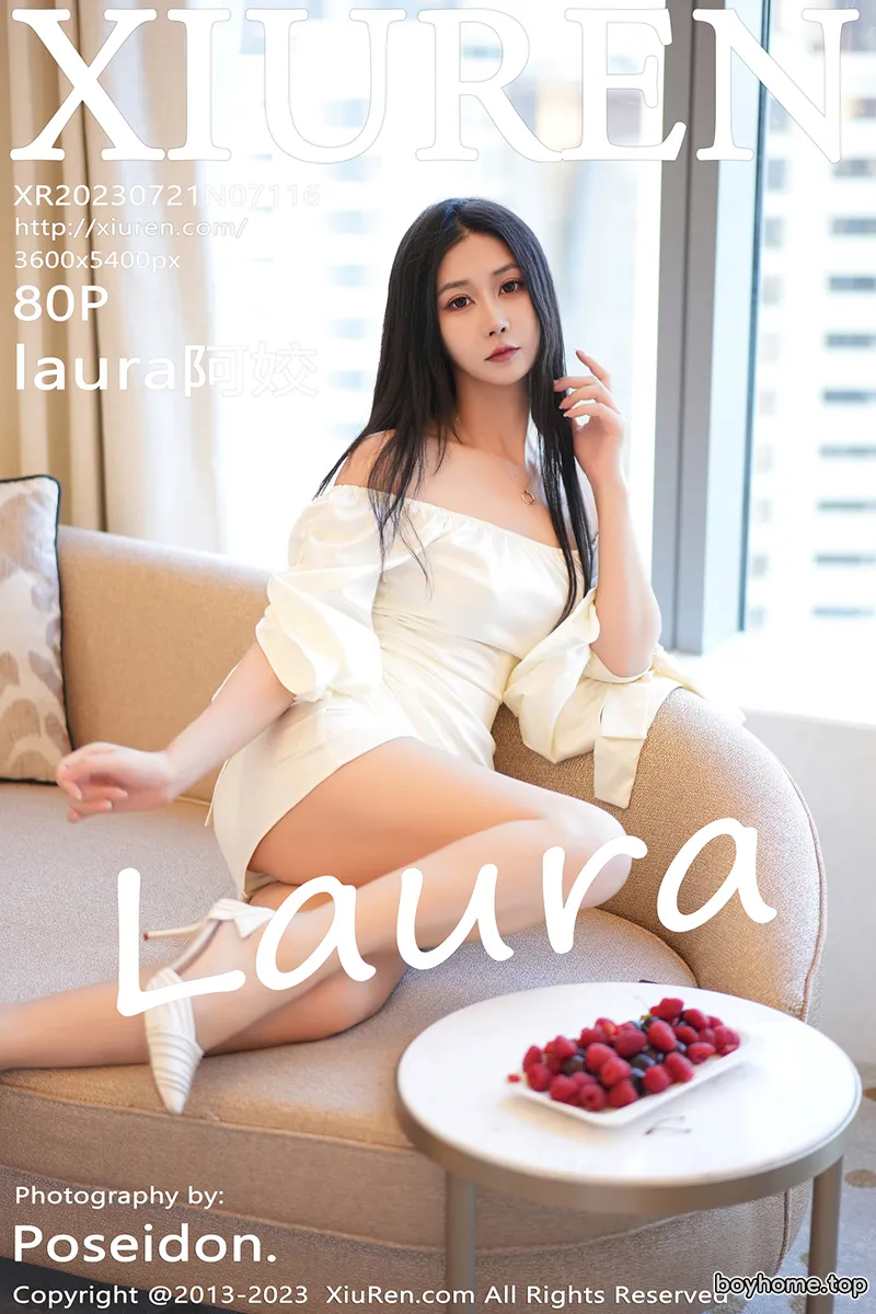 [XiuRen秀人网] No.7116 模特laura阿姣性感白色露肩连衣裙半脱露豪乳遮点极致诱惑写真