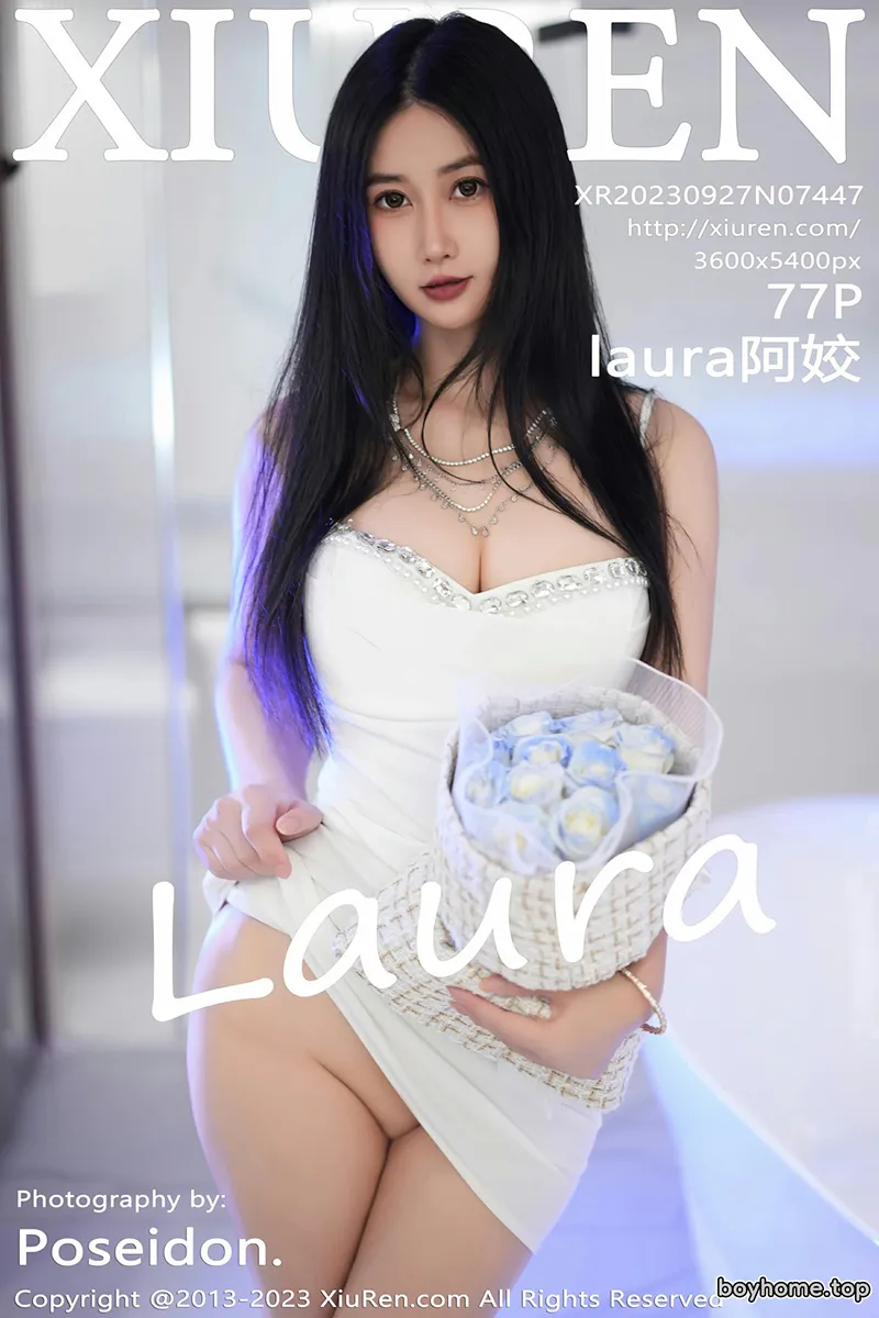 [XiuRen秀人网] No.7447 模特laura阿姣性感白色吊带短裙配白色高跟秀完美身材迷人写真