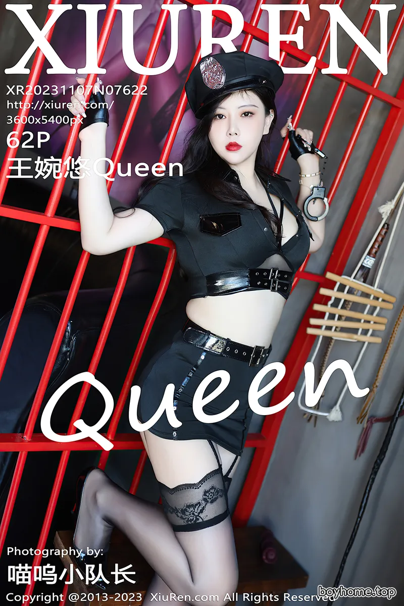 [XiuRen秀人网] No.7622 模特王婉悠Queen黑色情趣制服露蕾丝内衣配黑丝吊袜诱惑写真