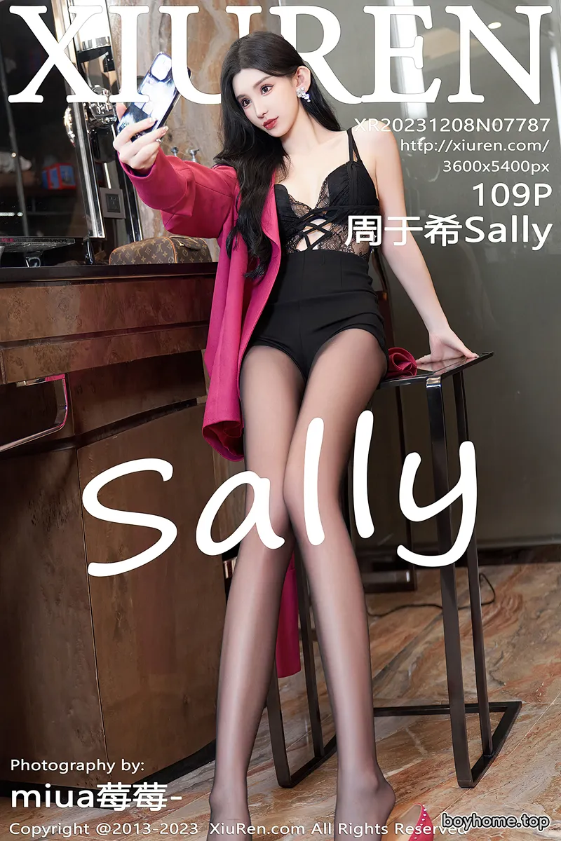 [XiuRen秀人网] No.7787 女神周于希Sally性感黑色蕾丝情趣内衣配超薄黑丝极致魅惑写真