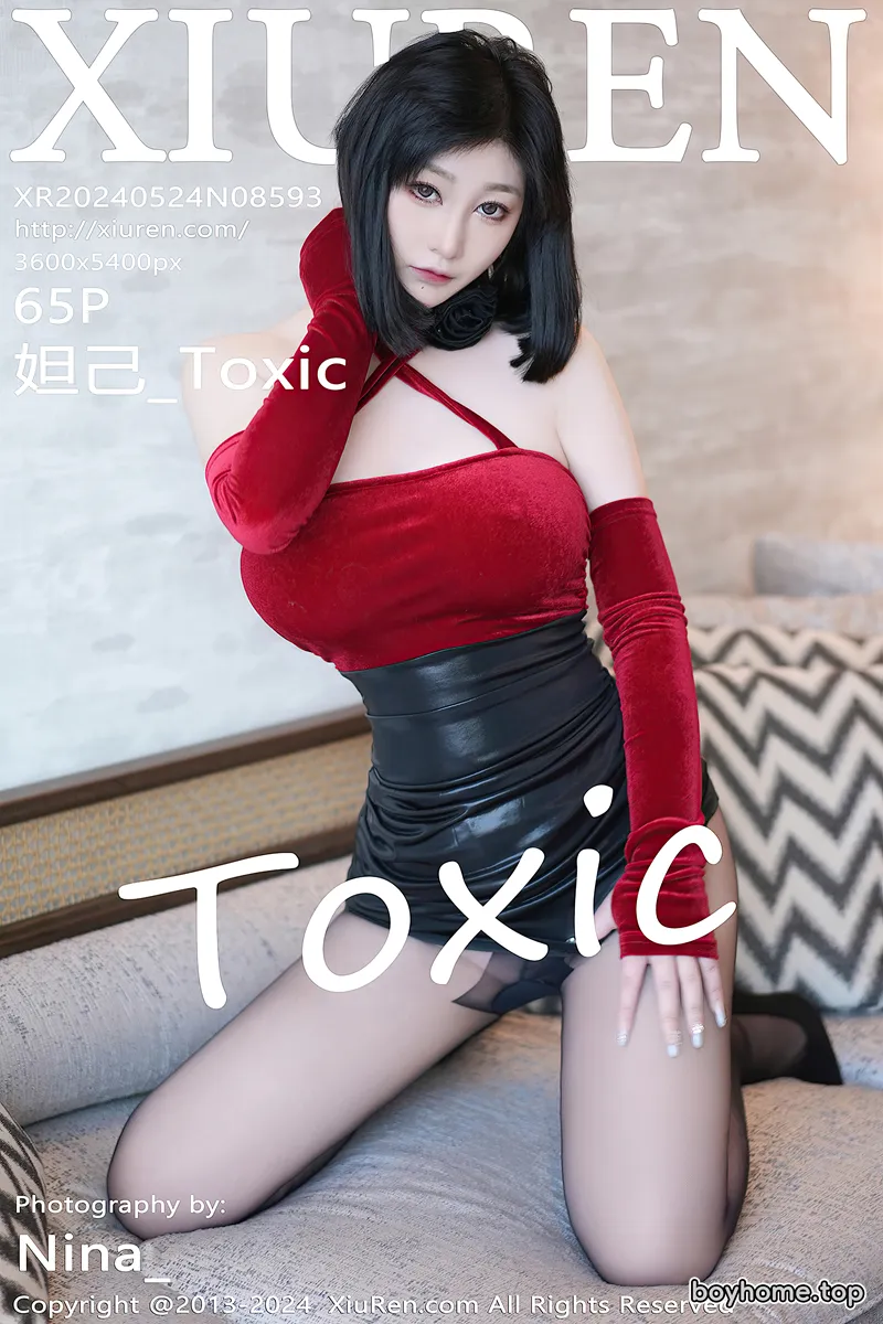 [XiuRen秀人网] No.8593 女神妲己_Toxic性感红色上衣配黑皮短裙露超薄黑丝秀翘臀诱惑写真