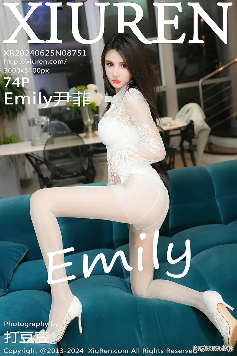 [XiuRen秀人网] No.8751 模特Emily尹菲性感白色连衣短裙配超薄白丝秀完美身材诱惑写真