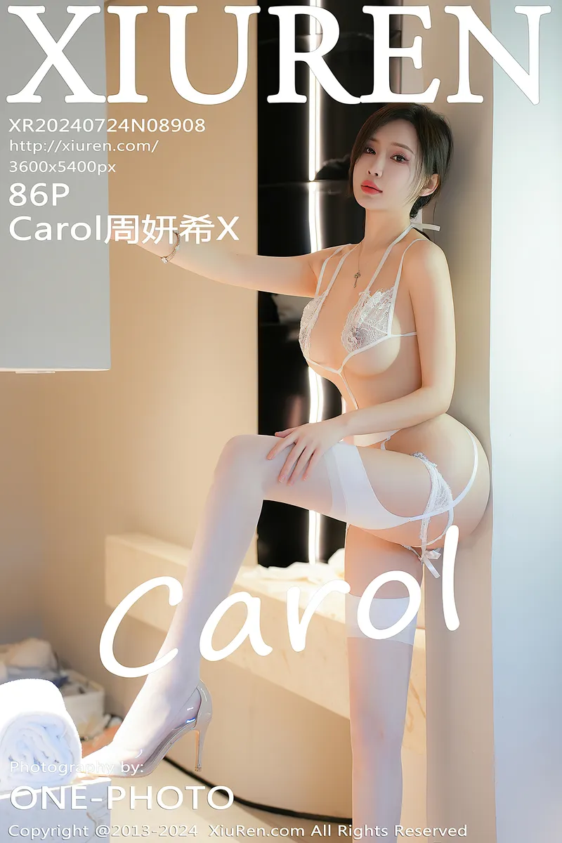 [XiuRen秀人网] NO.8908 女神Carol周妍希性感白色情趣内衣配白丝吊袜秀惹火身材诱惑写真