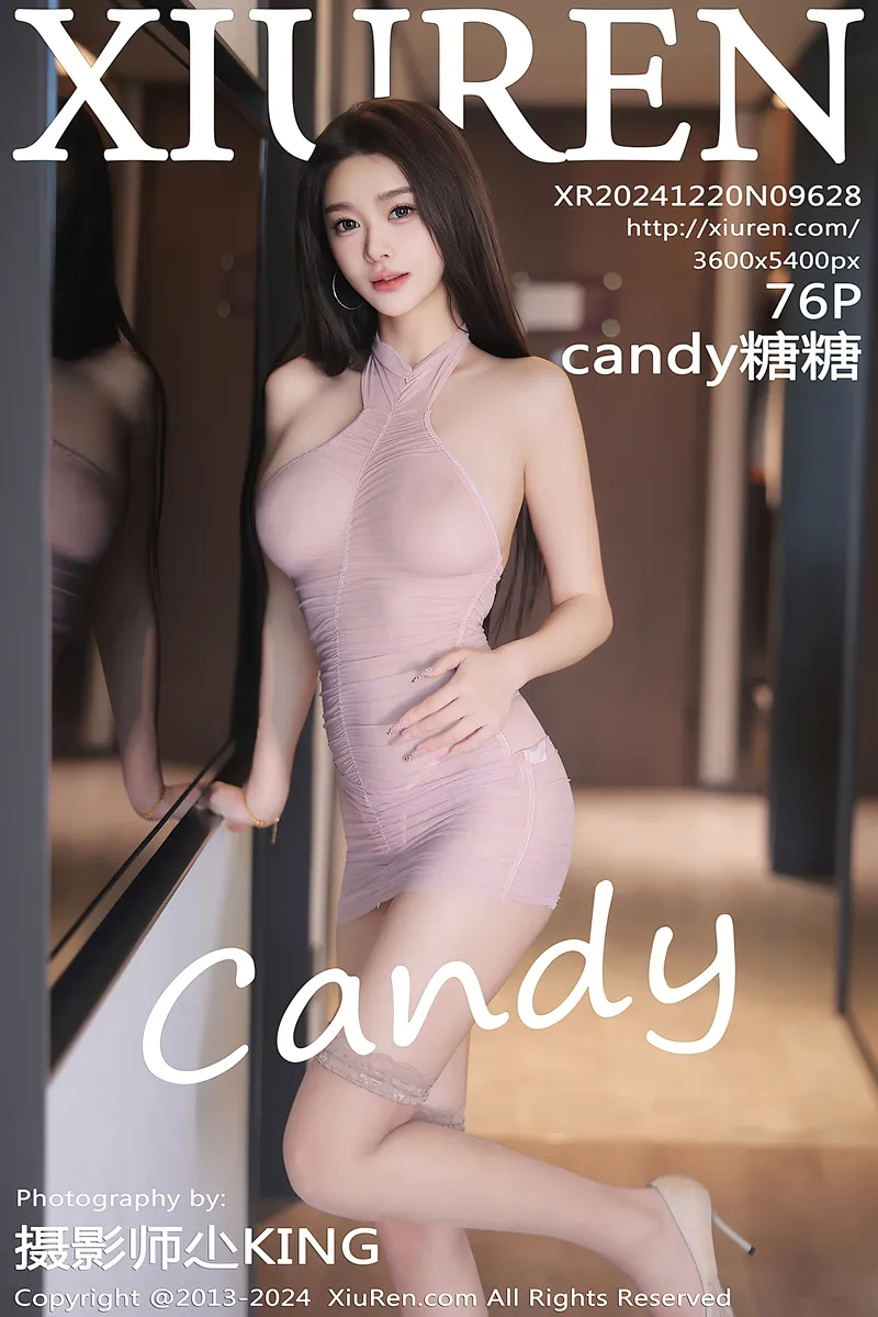 [XiuRen秀人网] NO.9628 模特Candy糖糖性感粉色薄纱连衣裙配粉丝袜秀惹火身材诱惑写真