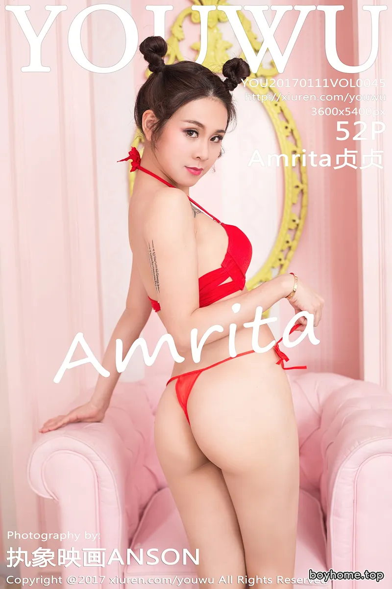 [YouWu尤物馆] Vol.045 嫩模Amrita贞贞喜庆红色主题福利性感肚兜+丁字裤诱惑写真