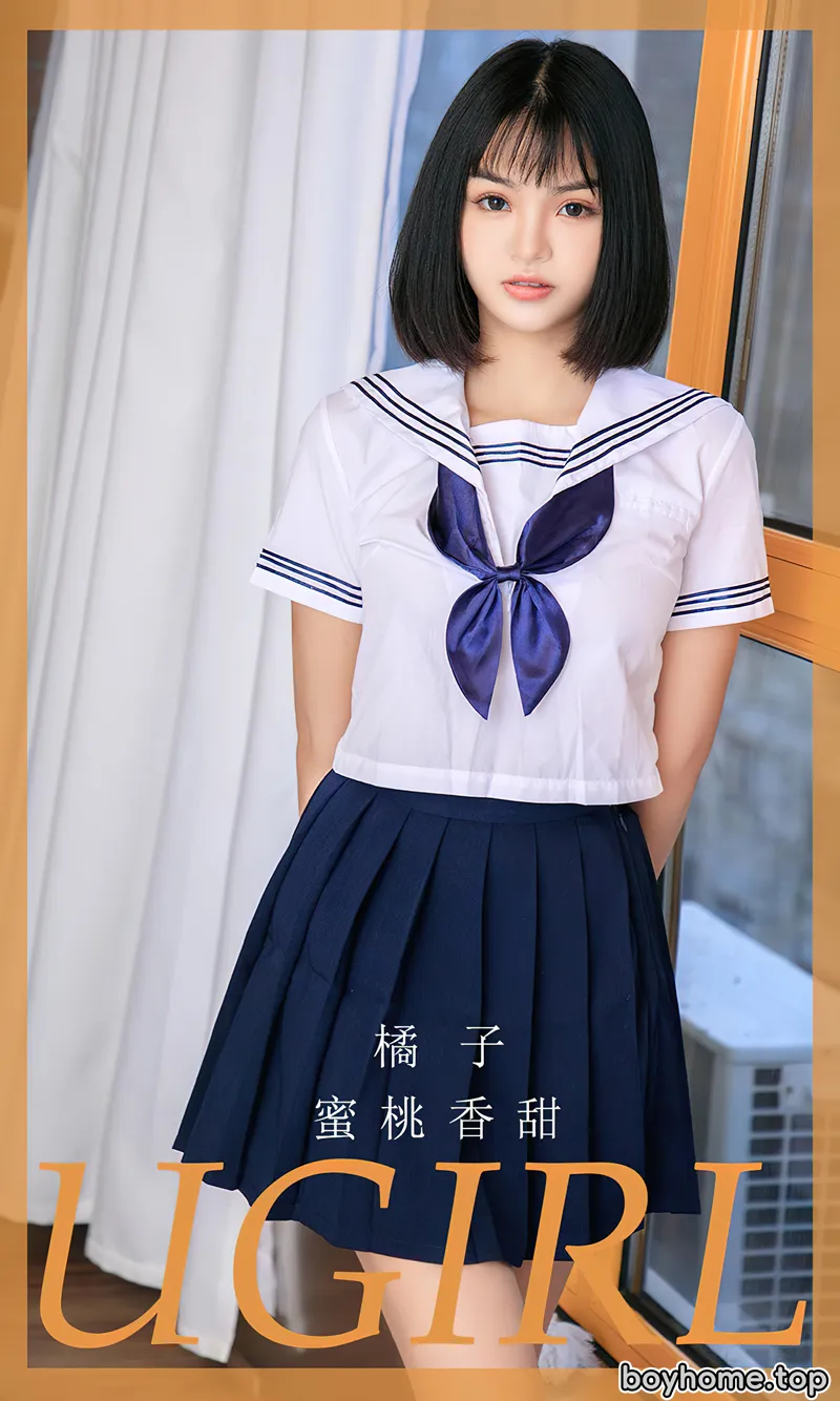 [Ugirls爱尤物] No.2734 模特橘子性感短裙学妹制服+白色轻透内衣秀曼妙身姿诱惑写真